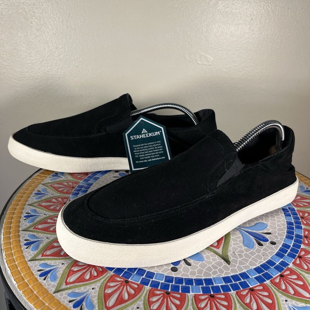Staheekum Flipside Mens 9.5 Black Suede Slip On Crash Back Skate-Style Shoes